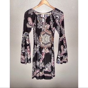 Cezanne Flared Long Sleeve Boho Dress NWT